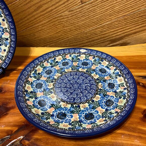 Unikat Polish Pottery Ceramika Blue Floral M. Starzyk 2290 Dinner Plate 10" Two - Picture 3 of 9
